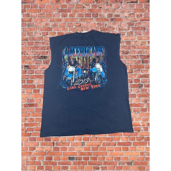 VTG Anvil T Shirt Men XL Black Sleeveless Americade 2013 Biker Shirt Paint Splat - Picture 2 of 5
